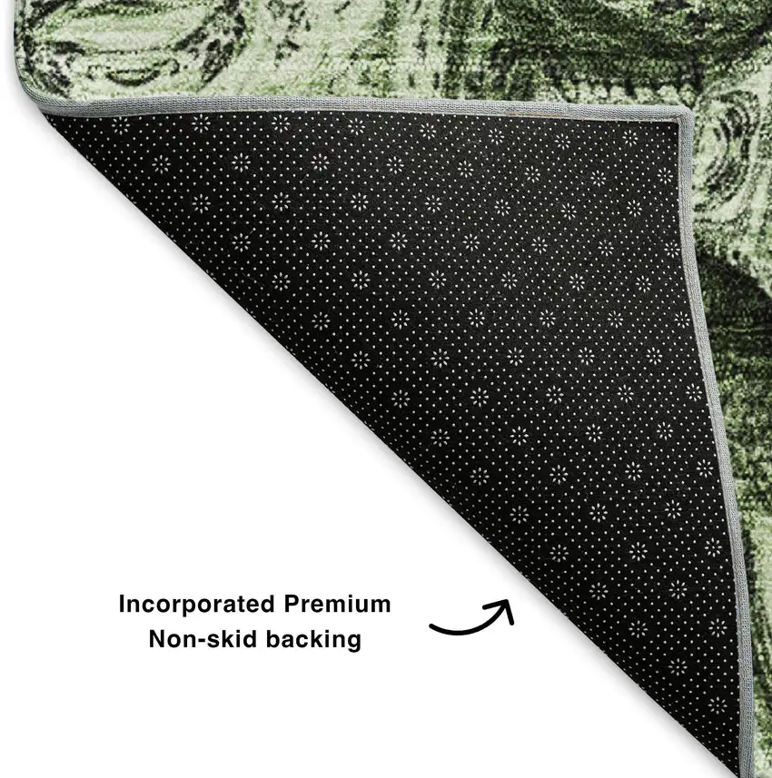 Green And Charcoal Abstract Washable Area Rug With UV Protection Photo 7