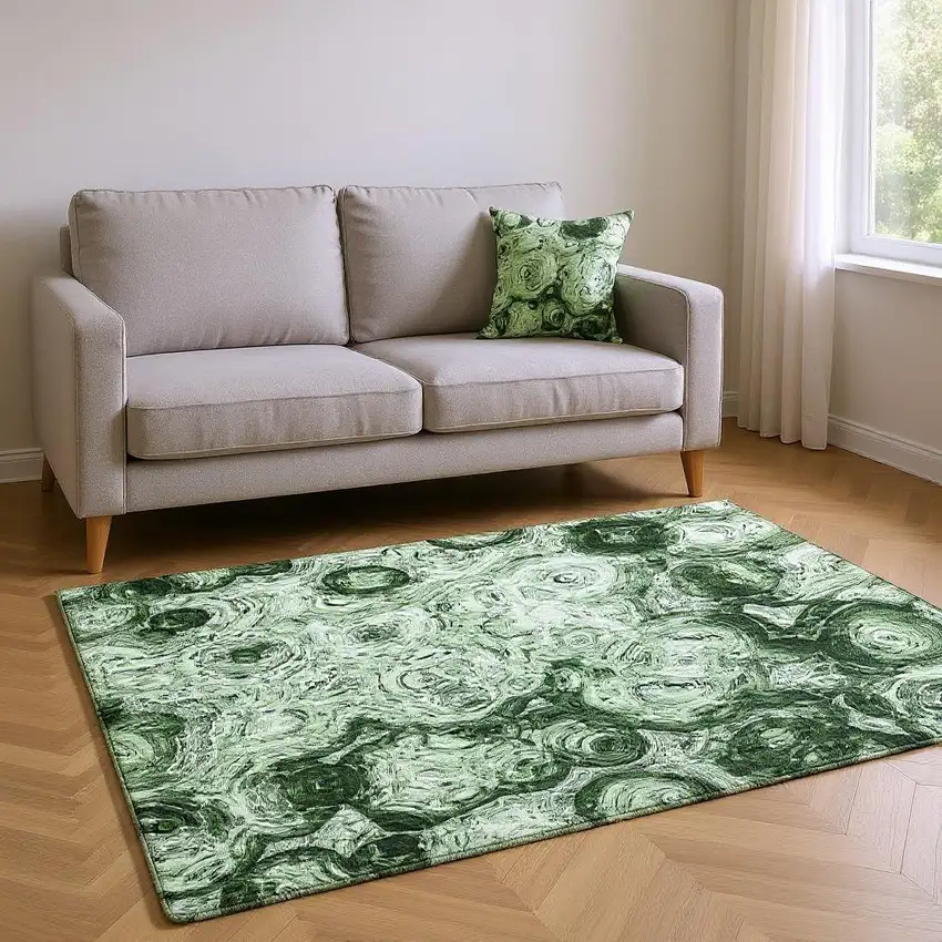 Green And Charcoal Abstract Washable Area Rug With UV Protection Photo 2