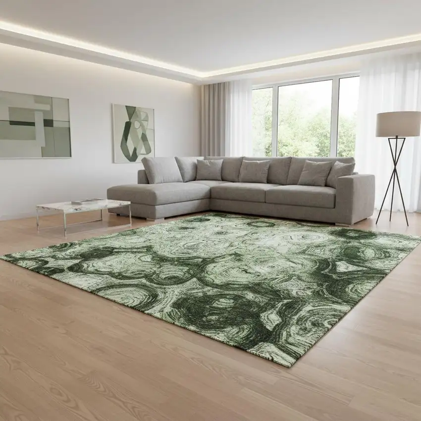 Green And Charcoal Abstract Washable Area Rug With UV Protection Photo 2