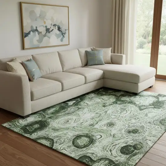 Green And Charcoal Abstract Washable Area Rug With UV Protection Photo 1