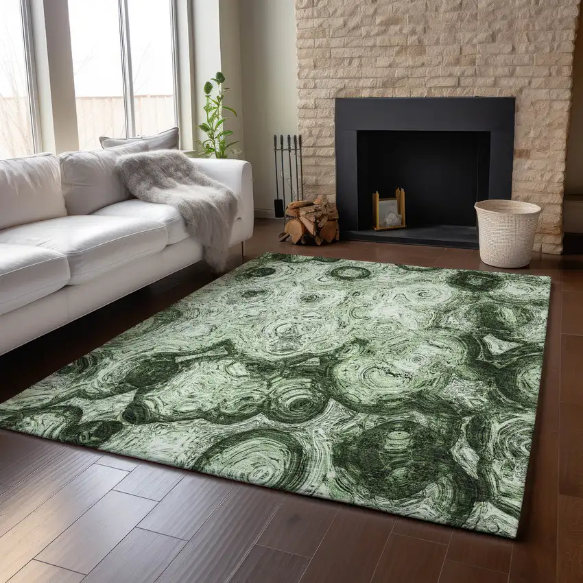 Green And Charcoal Abstract Washable Area Rug With UV Protection Photo 6