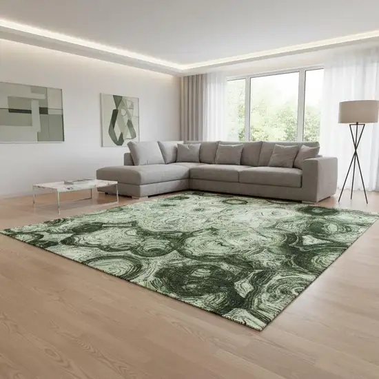 Green And Charcoal Abstract Washable Area Rug With UV Protection Photo 2
