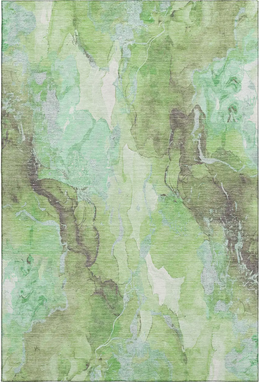 Green And Charcoal Abstract Washable Area Rug With UV Protection Photo 1