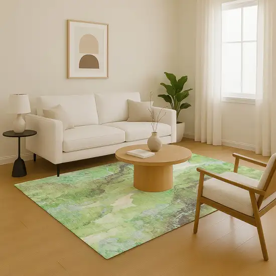Green And Charcoal Abstract Washable Area Rug With UV Protection Photo 5