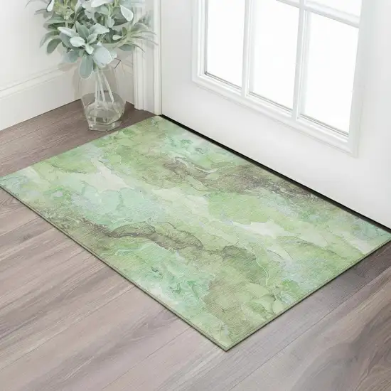 Green And Charcoal Abstract Washable Area Rug With UV Protection Photo 2