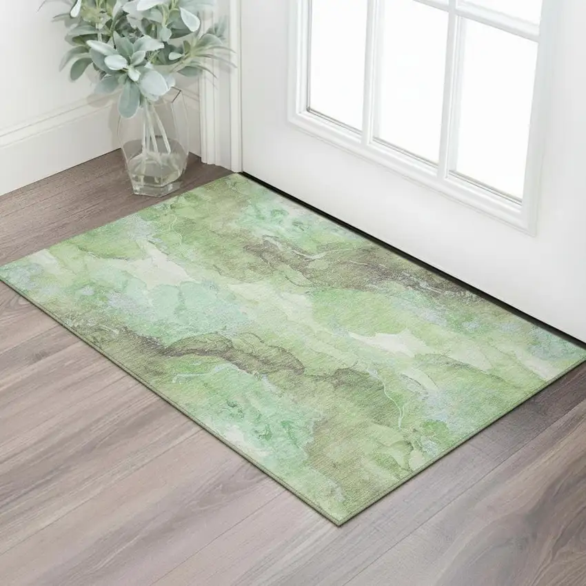 Green And Charcoal Abstract Washable Area Rug With UV Protection Photo 2