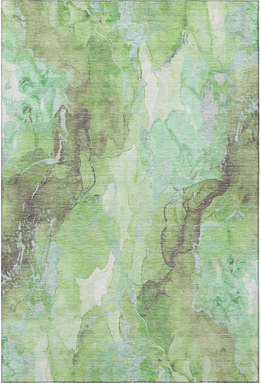 Green And Charcoal Abstract Washable Area Rug With UV Protection Photo 3
