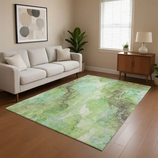 Green And Charcoal Abstract Washable Area Rug With UV Protection Photo 4