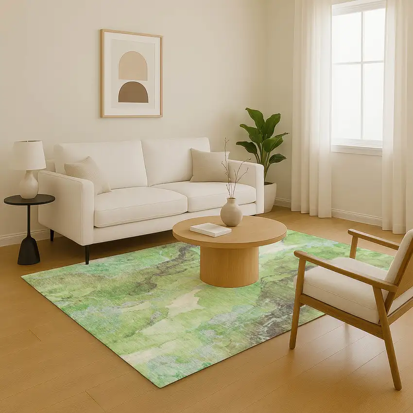 Green And Charcoal Abstract Washable Area Rug With UV Protection Photo 5