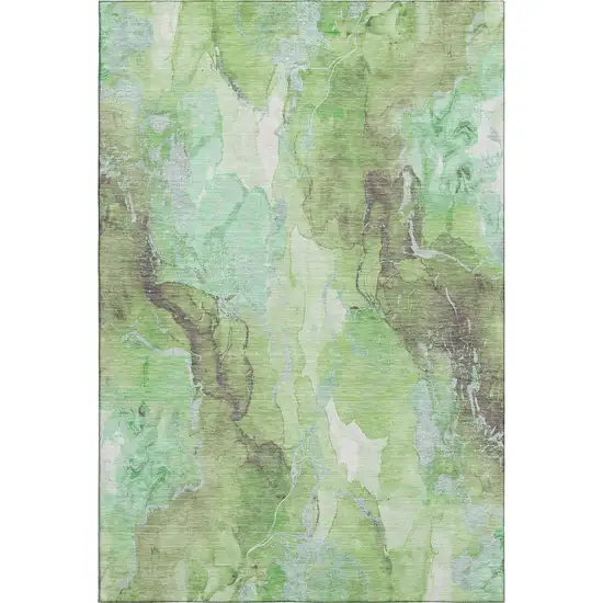 Green And Charcoal Abstract Washable Area Rug With UV Protection Photo 1
