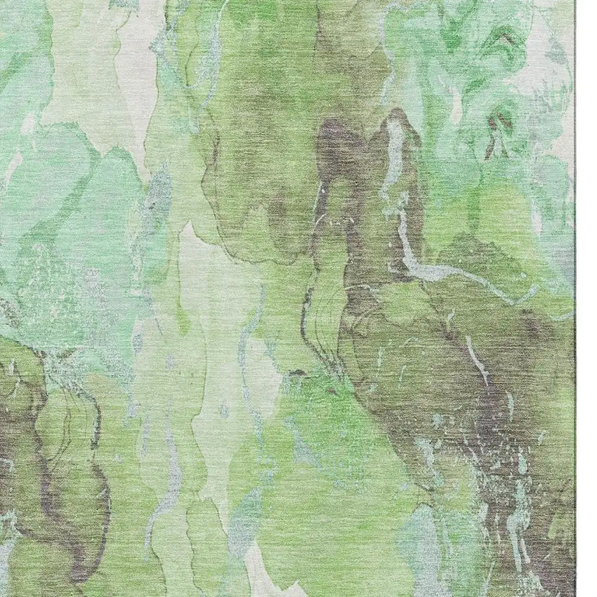 Green And Charcoal Abstract Washable Area Rug With UV Protection Photo 2