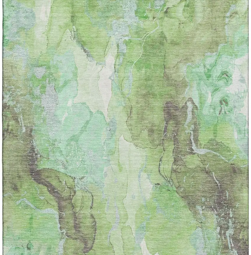 Green And Charcoal Abstract Washable Area Rug With UV Protection Photo 2