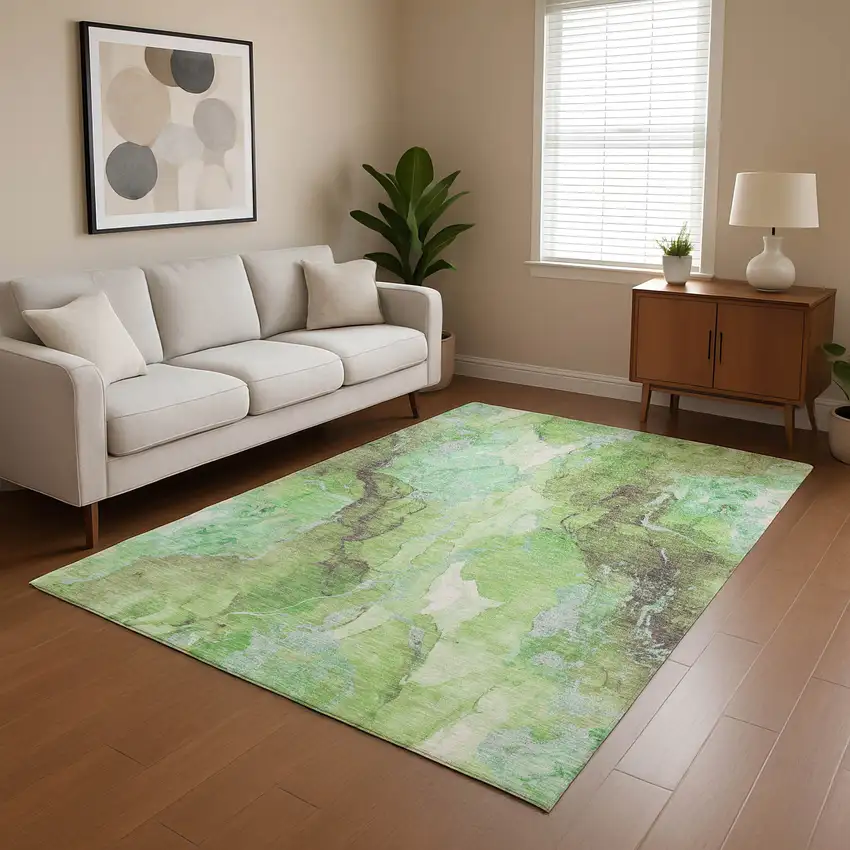 Green And Charcoal Abstract Washable Area Rug With UV Protection Photo 4