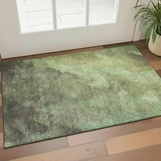 Green And Charcoal Abstract Washable Area Rug With UV Protection Photo 2