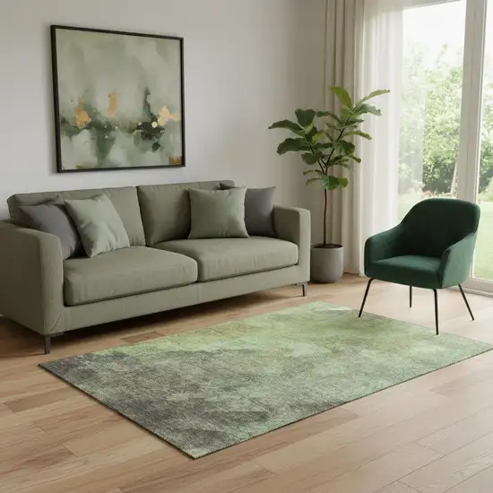 Green And Charcoal Abstract Washable Area Rug With UV Protection Photo 2