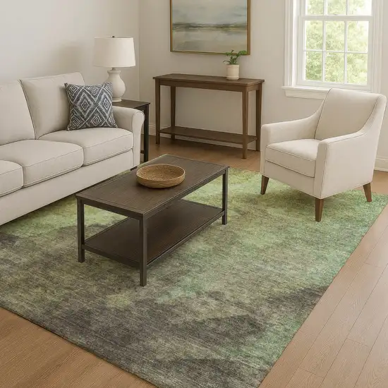 Green And Charcoal Abstract Washable Area Rug With UV Protection Photo 6