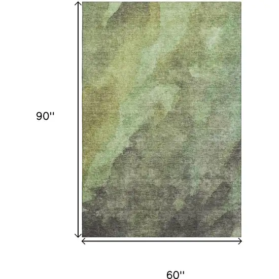 Green And Charcoal Abstract Washable Area Rug With UV Protection Photo 9