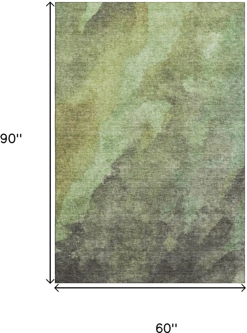 Green And Charcoal Abstract Washable Area Rug With UV Protection Photo 9