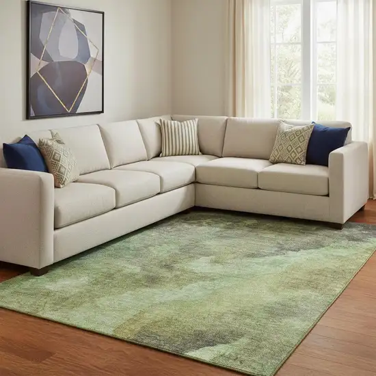 Green And Charcoal Abstract Washable Area Rug With UV Protection Photo 2