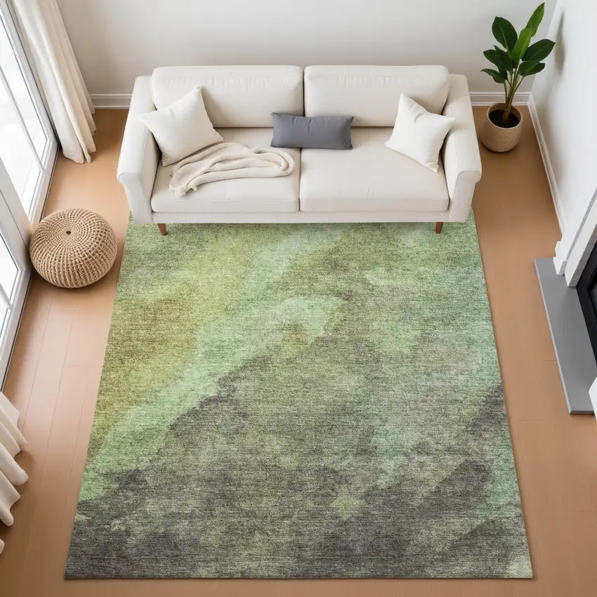 Green And Charcoal Abstract Washable Area Rug With UV Protection Photo 5