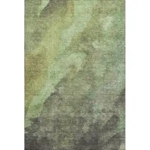 Photo of Green And Charcoal Abstract Washable Area Rug With UV Protection