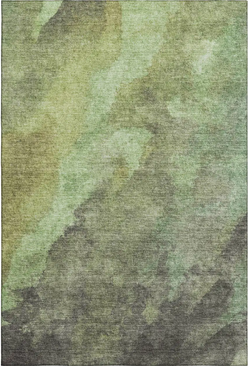 Green And Charcoal Abstract Washable Area Rug With UV Protection Photo 1