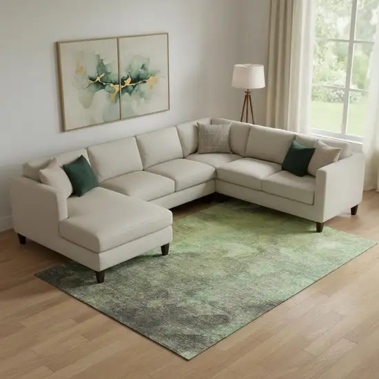 Green And Charcoal Abstract Washable Area Rug With UV Protection Photo 2