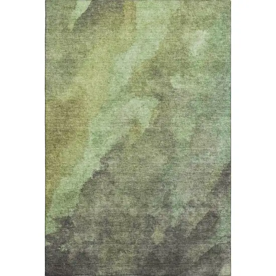 Green And Charcoal Abstract Washable Area Rug With UV Protection Photo 1