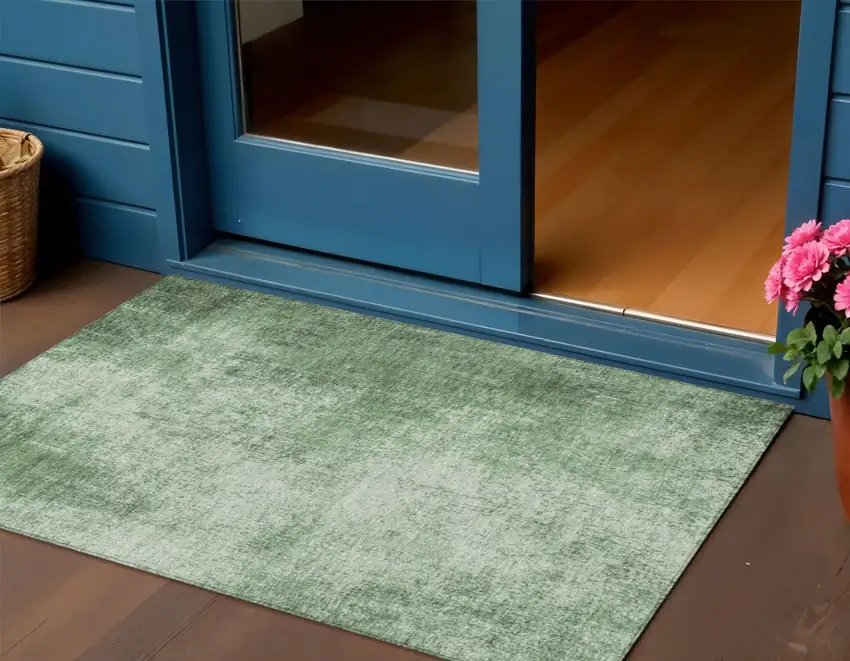 Green And Charcoal Abstract Washable Indoor Outdoor Area Rug Photo 2