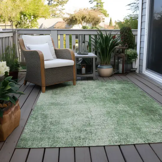 Green And Charcoal Abstract Washable Indoor Outdoor Area Rug Photo 5