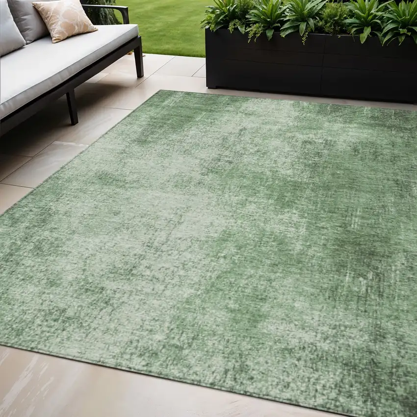 Green And Charcoal Abstract Washable Indoor Outdoor Area Rug Photo 2