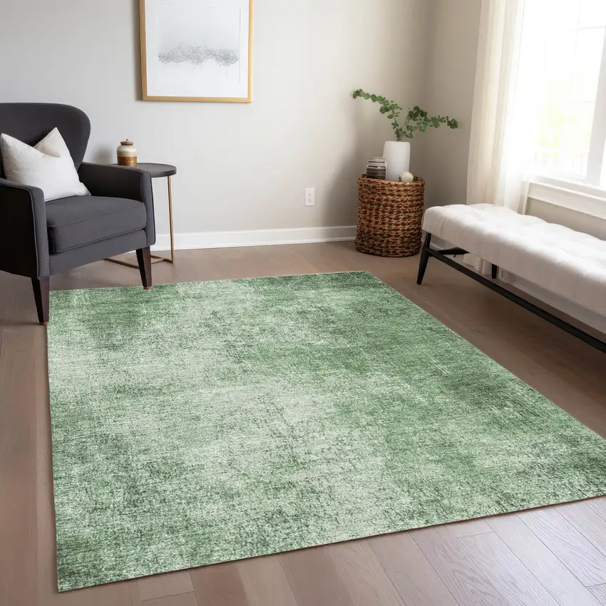 Green And Charcoal Abstract Washable Indoor Outdoor Area Rug Photo 7