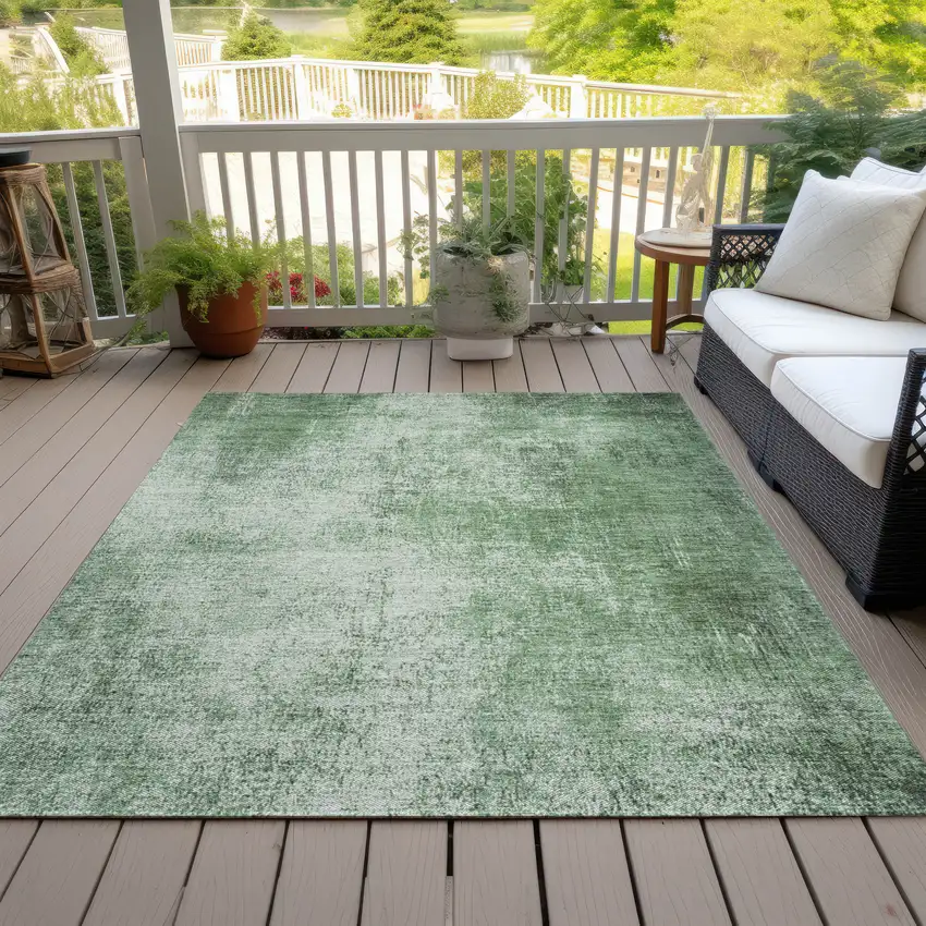 Green And Charcoal Abstract Washable Indoor Outdoor Area Rug Photo 7