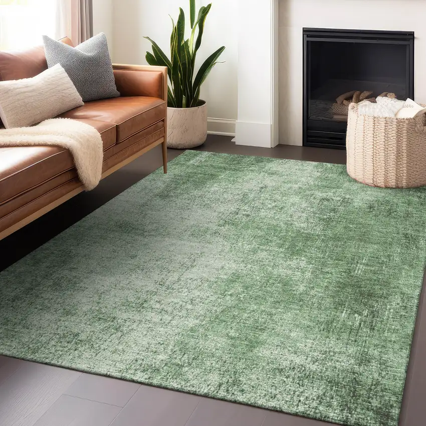 Green And Charcoal Abstract Washable Indoor Outdoor Area Rug Photo 5
