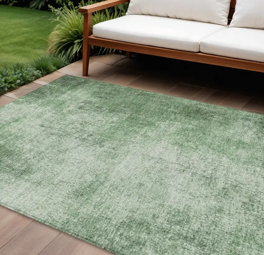 Green And Charcoal Abstract Washable Indoor Outdoor Area Rug Photo 2