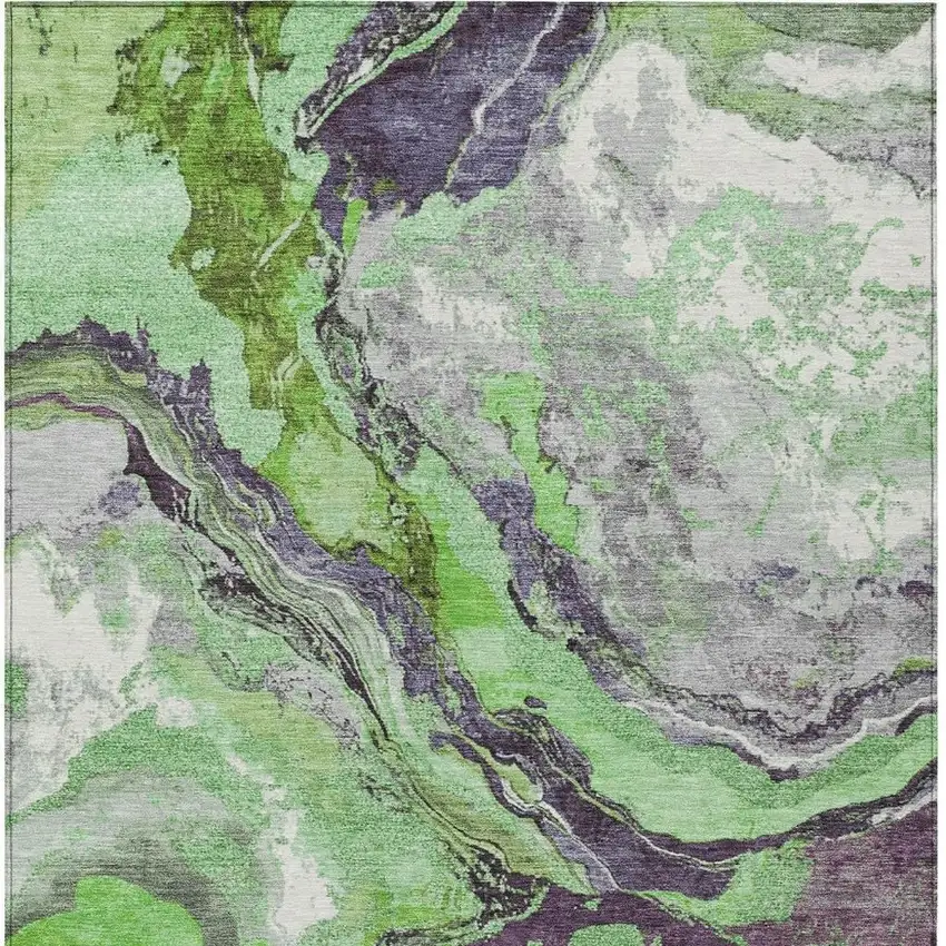 Green And Charcoal Abstract Washable Indoor Outdoor Area Rug Photo 3