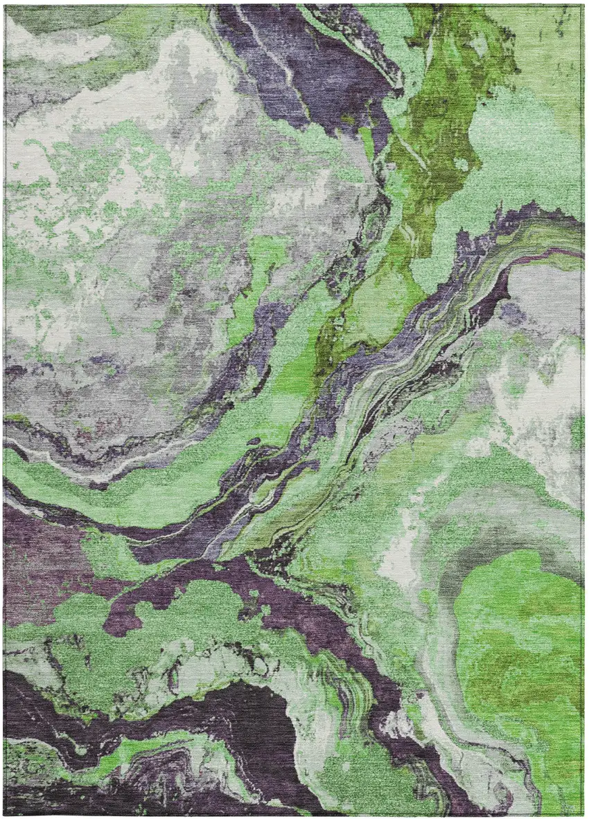 Green And Charcoal Abstract Washable Indoor Outdoor Area Rug Photo 4