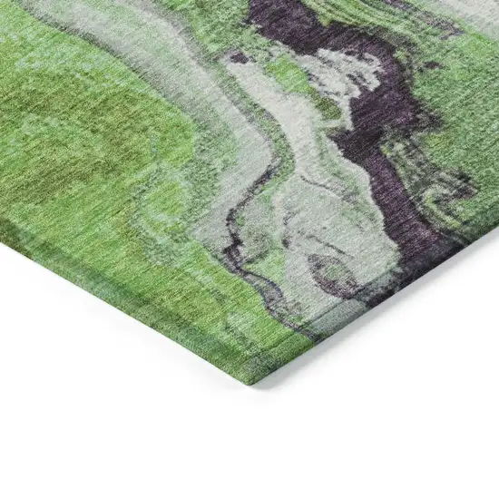 Green And Charcoal Abstract Washable Indoor Outdoor Area Rug Photo 9