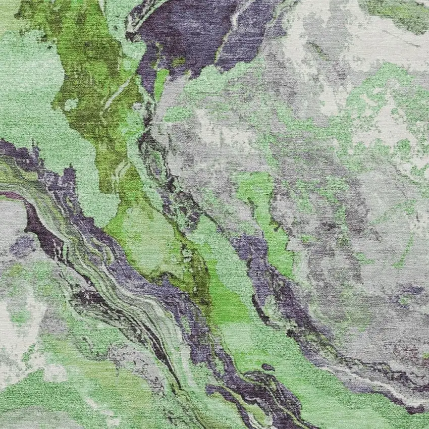 Green And Charcoal Abstract Washable Indoor Outdoor Area Rug Photo 3