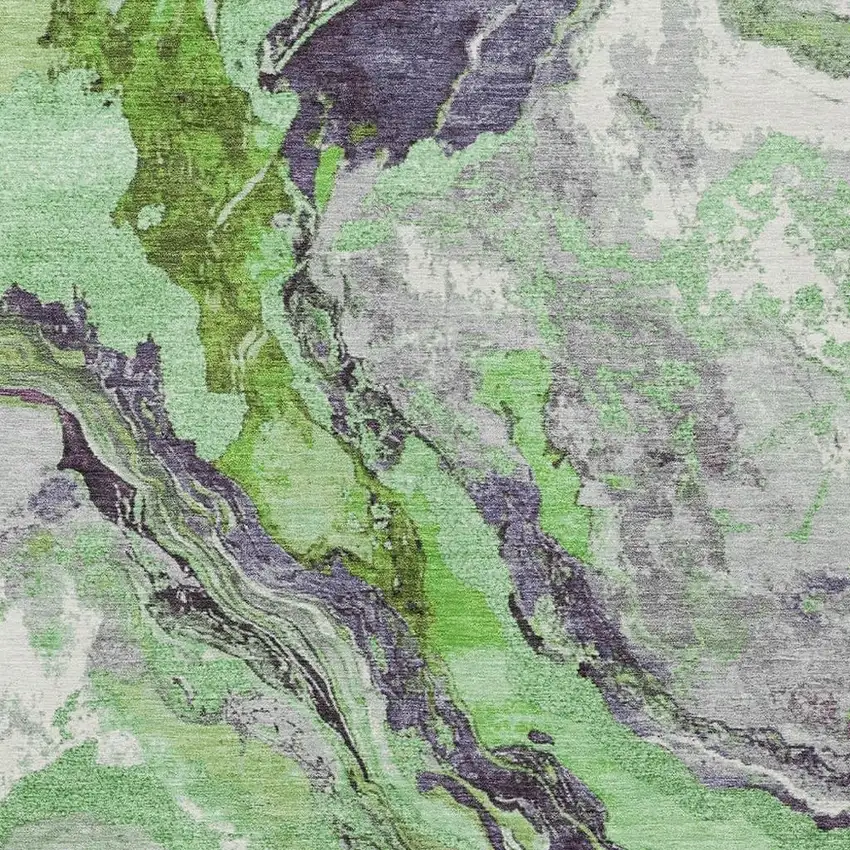 Green And Charcoal Abstract Washable Indoor Outdoor Area Rug Photo 3