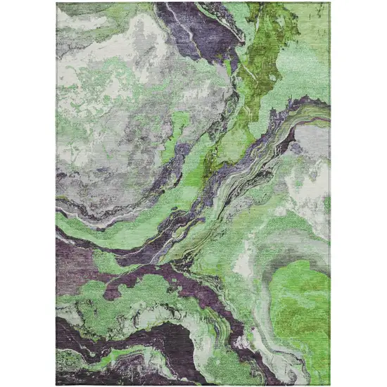 Green And Charcoal Abstract Washable Indoor Outdoor Area Rug Photo 4