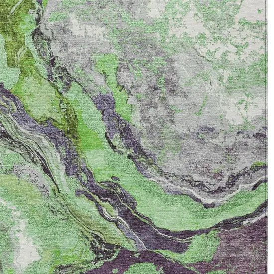 Green And Charcoal Abstract Washable Indoor Outdoor Area Rug Photo 7