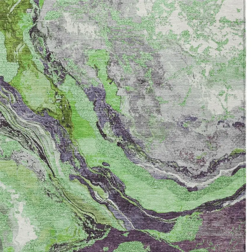 Green And Charcoal Abstract Washable Indoor Outdoor Area Rug Photo 7