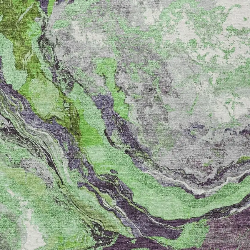 Green And Charcoal Abstract Washable Indoor Outdoor Area Rug Photo 3