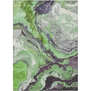 Photo of Green And Charcoal Abstract Washable Indoor Outdoor Area Rug