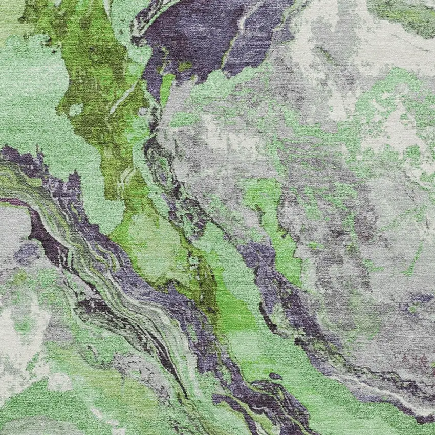 Green And Charcoal Abstract Washable Indoor Outdoor Area Rug Photo 7