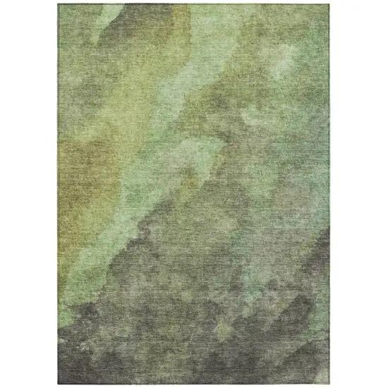 Green And Charcoal Abstract Washable Indoor Outdoor Area Rug Photo 1