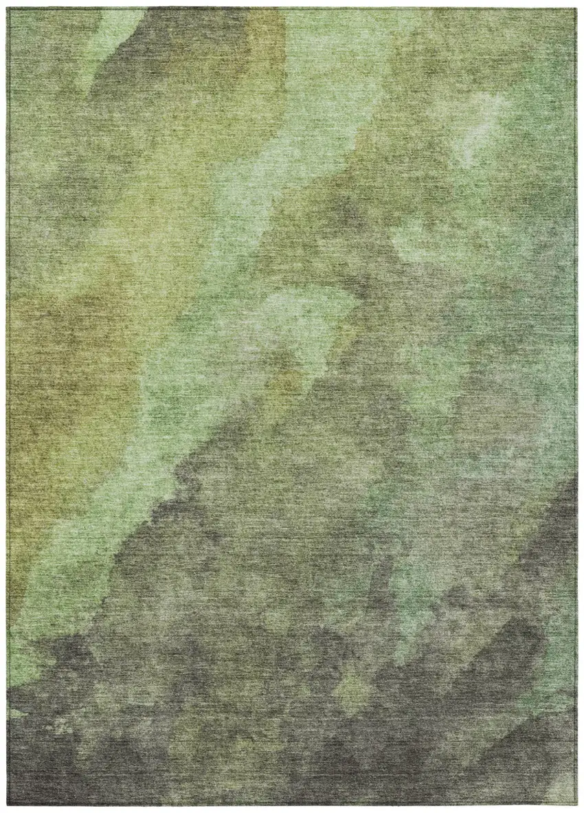 Green And Charcoal Abstract Washable Indoor Outdoor Area Rug Photo 1