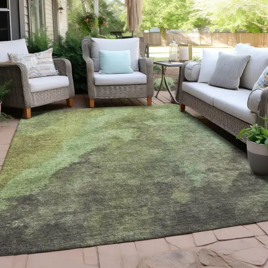 Green And Charcoal Abstract Washable Indoor Outdoor Area Rug Photo 5