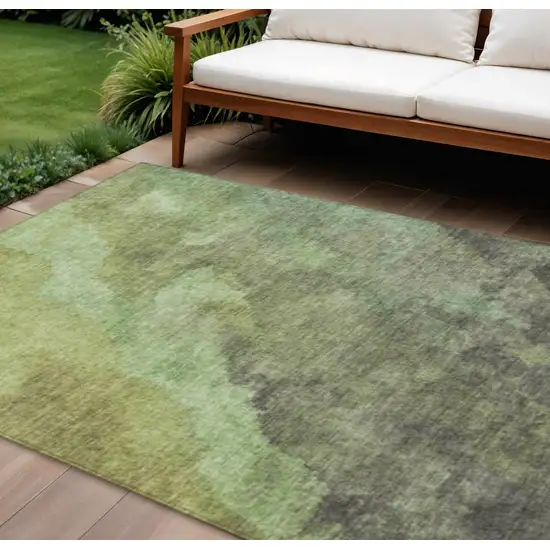Green And Charcoal Abstract Washable Indoor Outdoor Area Rug Photo 2